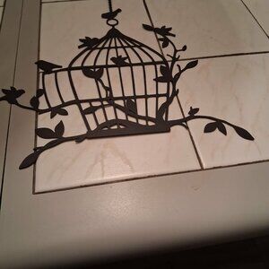 black metal wall art birds in cage NEW11"X 8" NEW